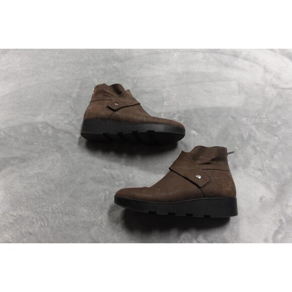 Eileen Fisher Tread Tumbled Nubuck Leather Black Wedge Ankle Booties Women's 8.5 - Picture 1 of 5